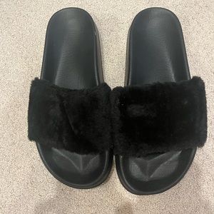 Black Fuzzy Slides